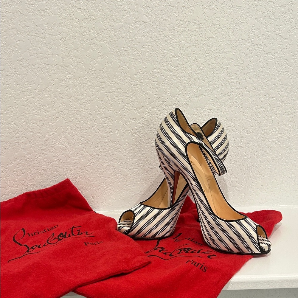 Christian Louboutin Black and White Striped Heels